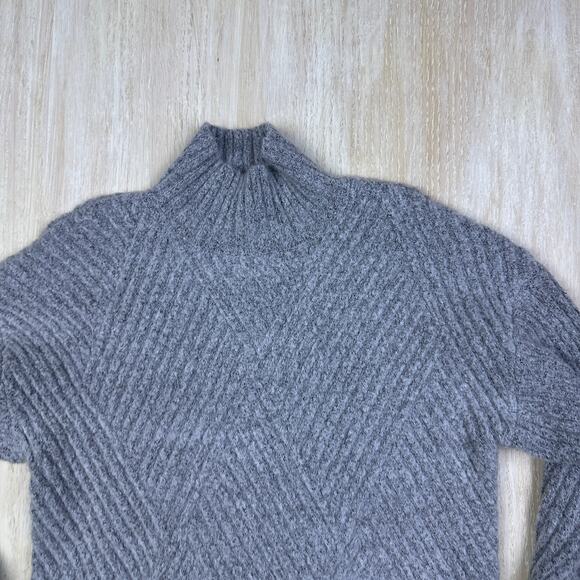 Lulus Gray Meeting Friends Ribbed Mock Neck Knit Cozy Pullover Sweater Small - Picture 2 of 14